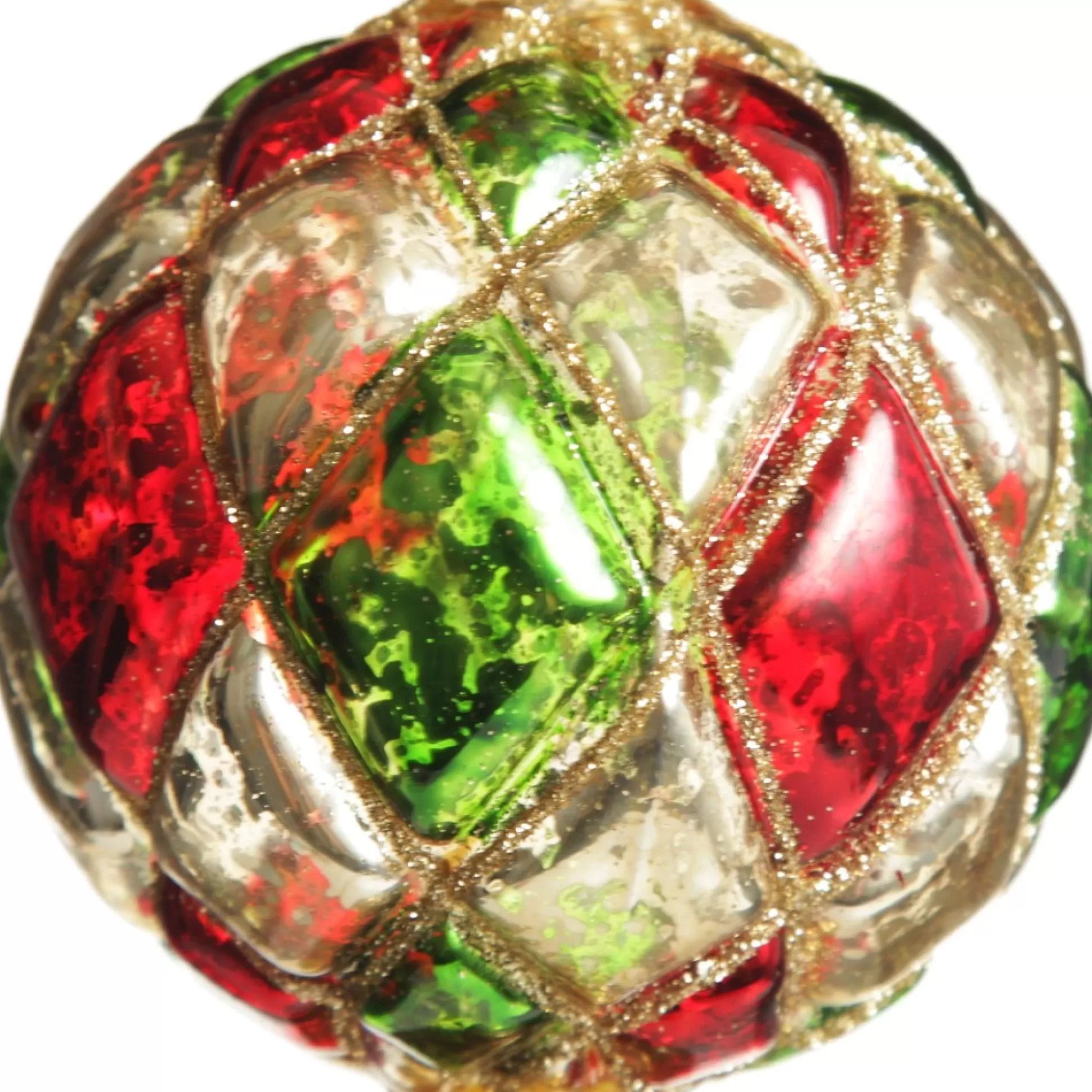 Red, Green and Gold Diamond Pressed Glass Christmas Finial Finials And Drops |