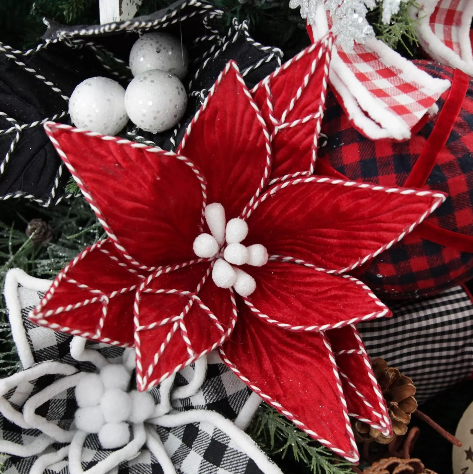 Red Poinsettia Flower Stem with Twine Trim Christmas Flowers |