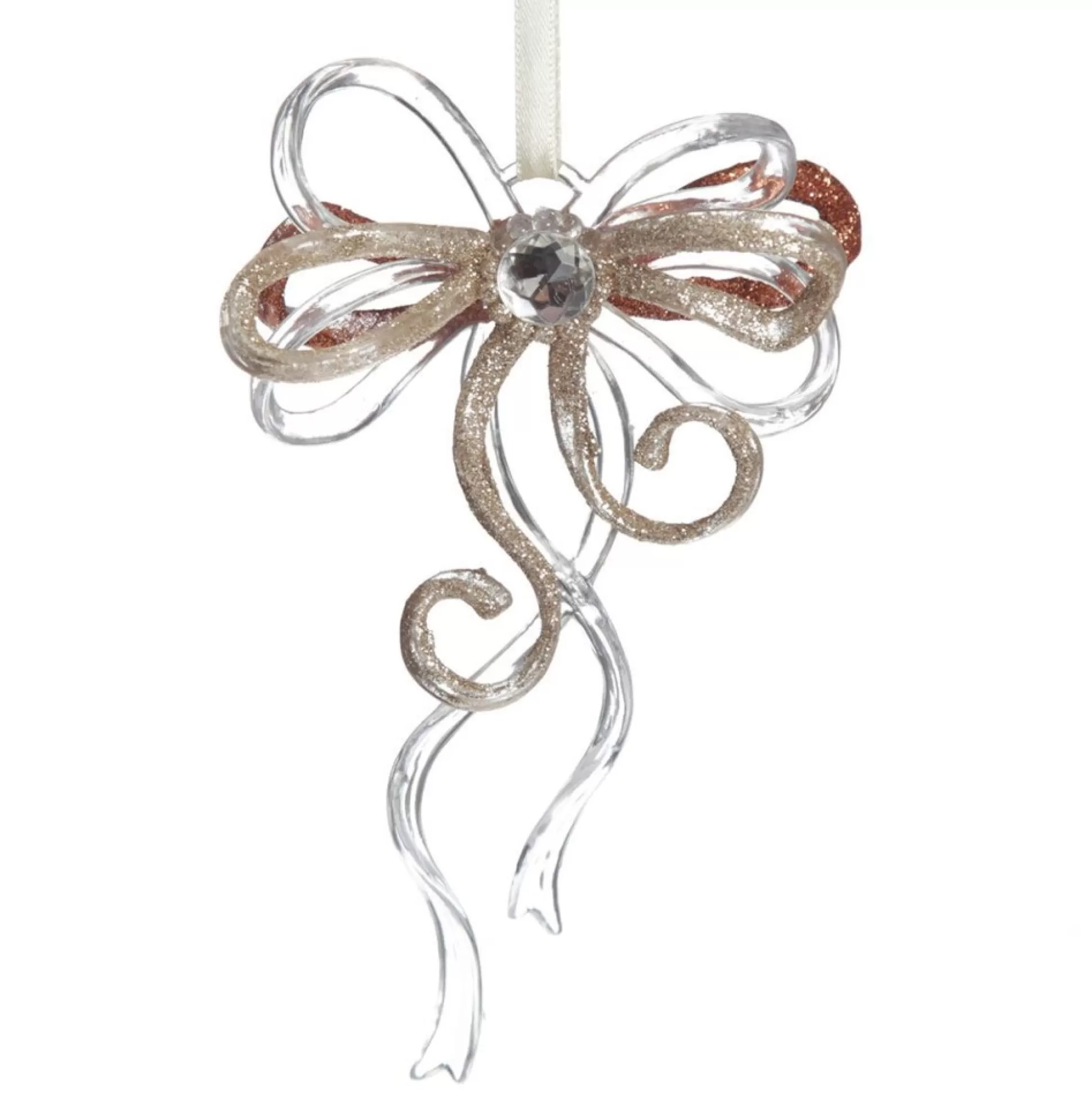 Rose Gold Glitter and Clear Acrylic Bow Tree Decoration Christmas Tree Decorations |
