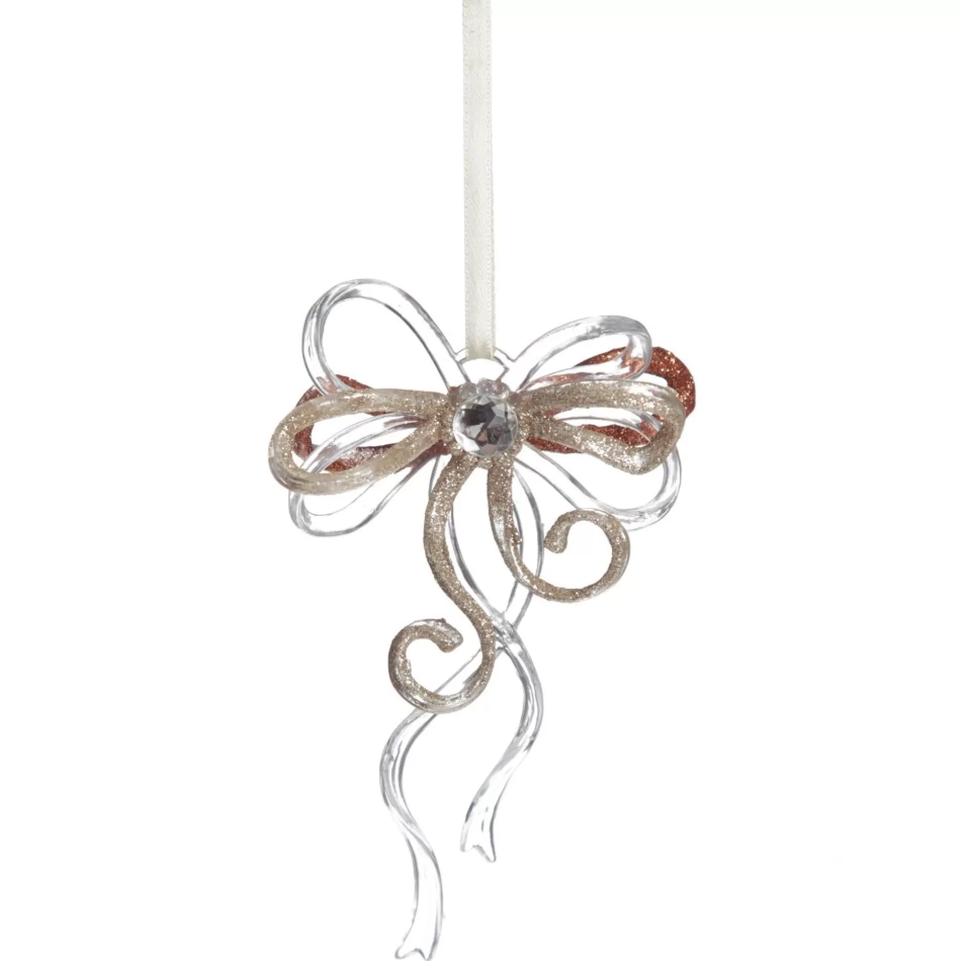 Rose Gold Glitter and Clear Acrylic Bow Tree Decoration Christmas Tree Decorations |