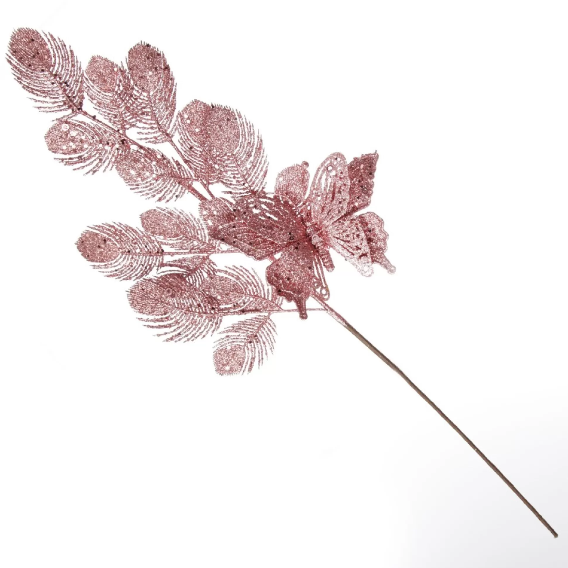 Rose Gold Glitter Feathers with Butterfly Spray Pick Christmas Sprays |