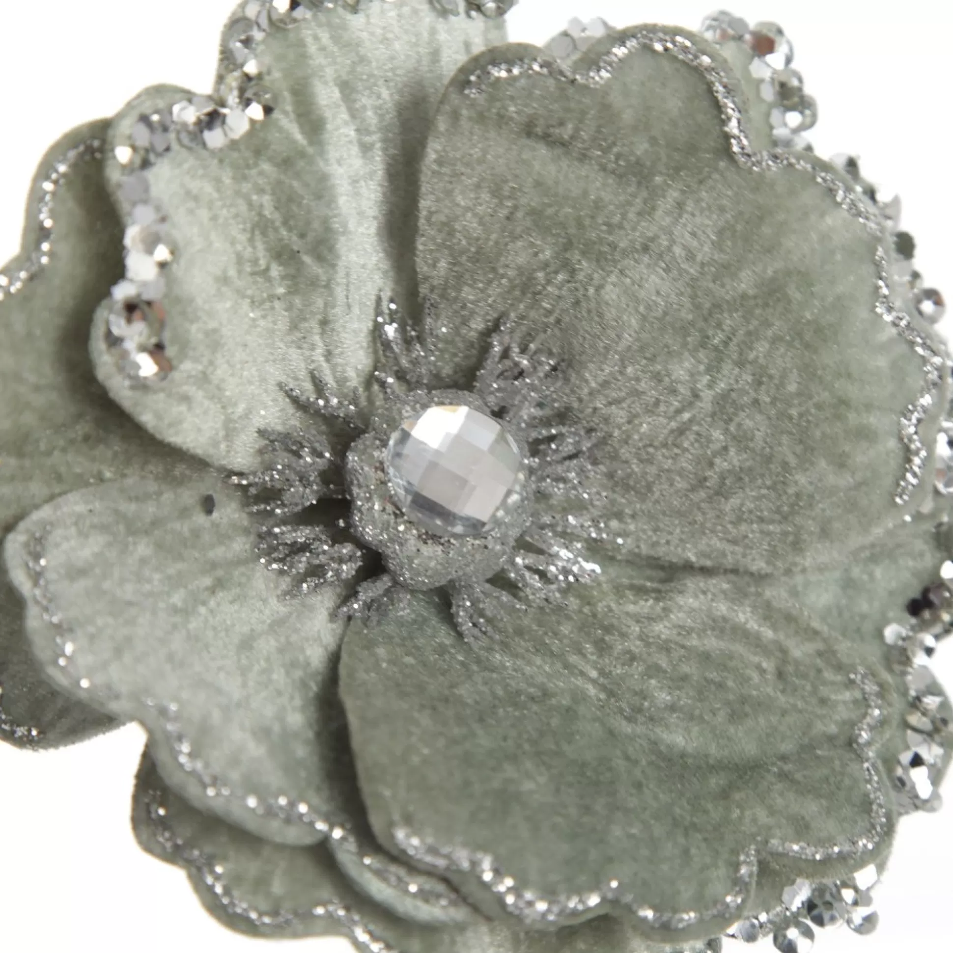 Sage Velvet Magnolia Flower Clip with Jewel Centre and Sequin Tips Christmas Flowers |