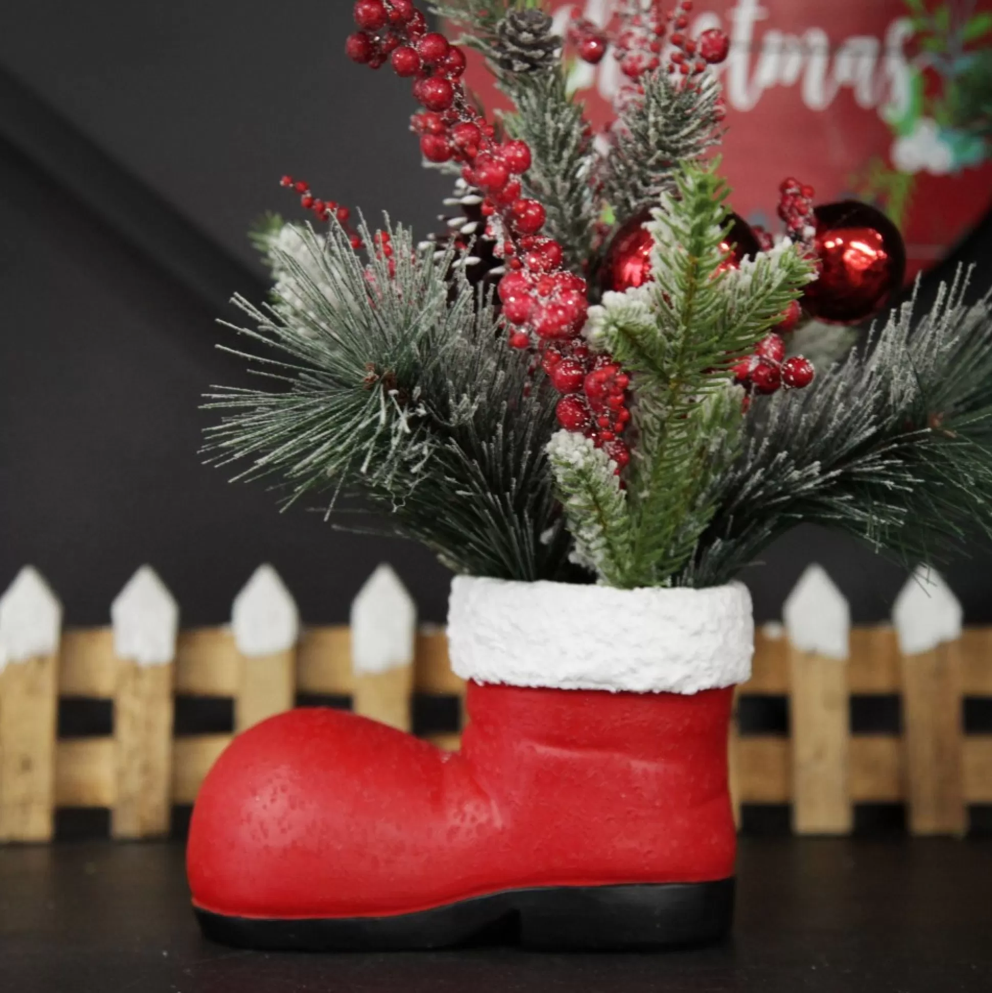 Santa Boot Christmas Ornament with Frosted Pine, Pinecone and Berries Christmas Ornaments |
