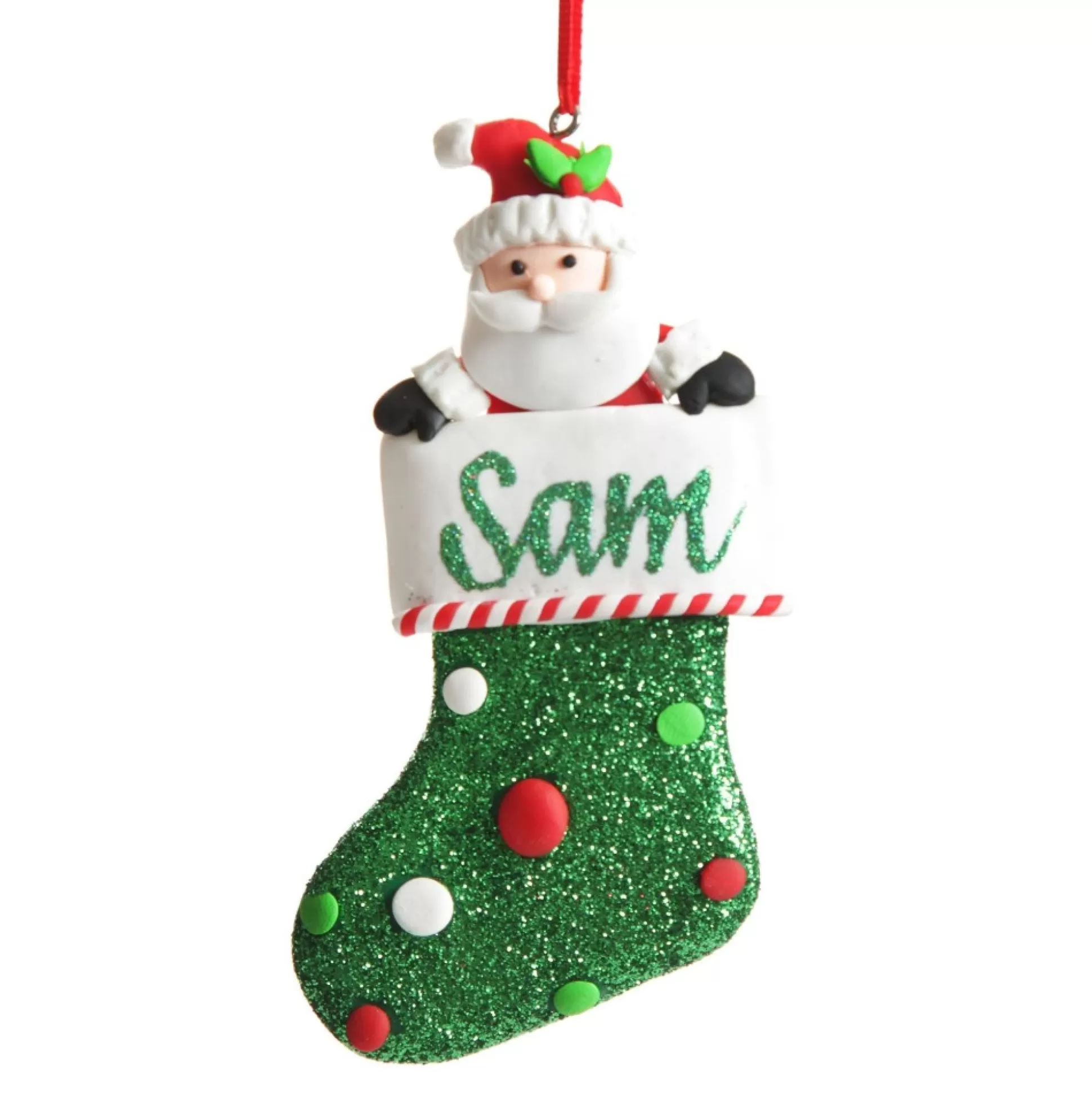 Santa in Glitter Stocking Decoration Personalised Decorations |