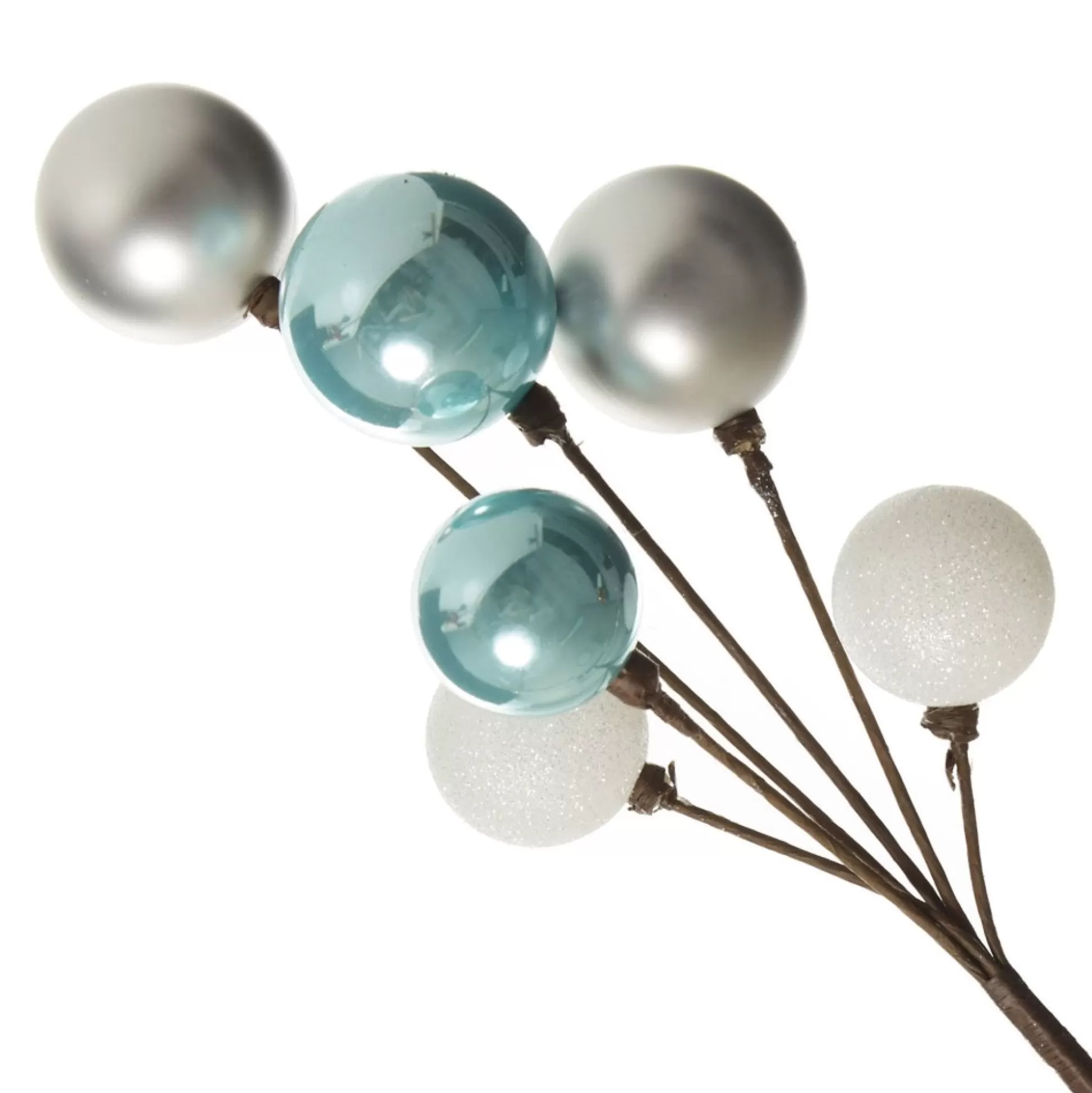 Silver and Blue Christmas Bauble Cluster Pick Christmas Tree Picks |