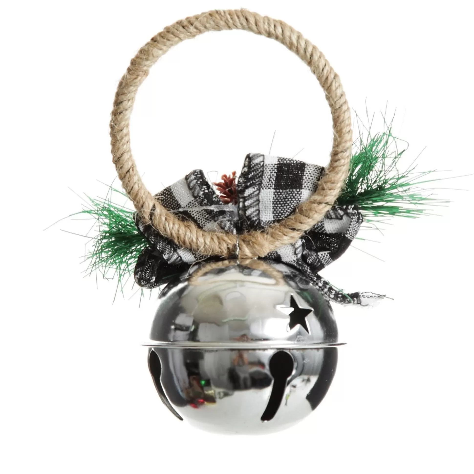 Silver Christmas Bell Door Hanger with Black Buffalo Check Bow Christmas Bells And Bows |