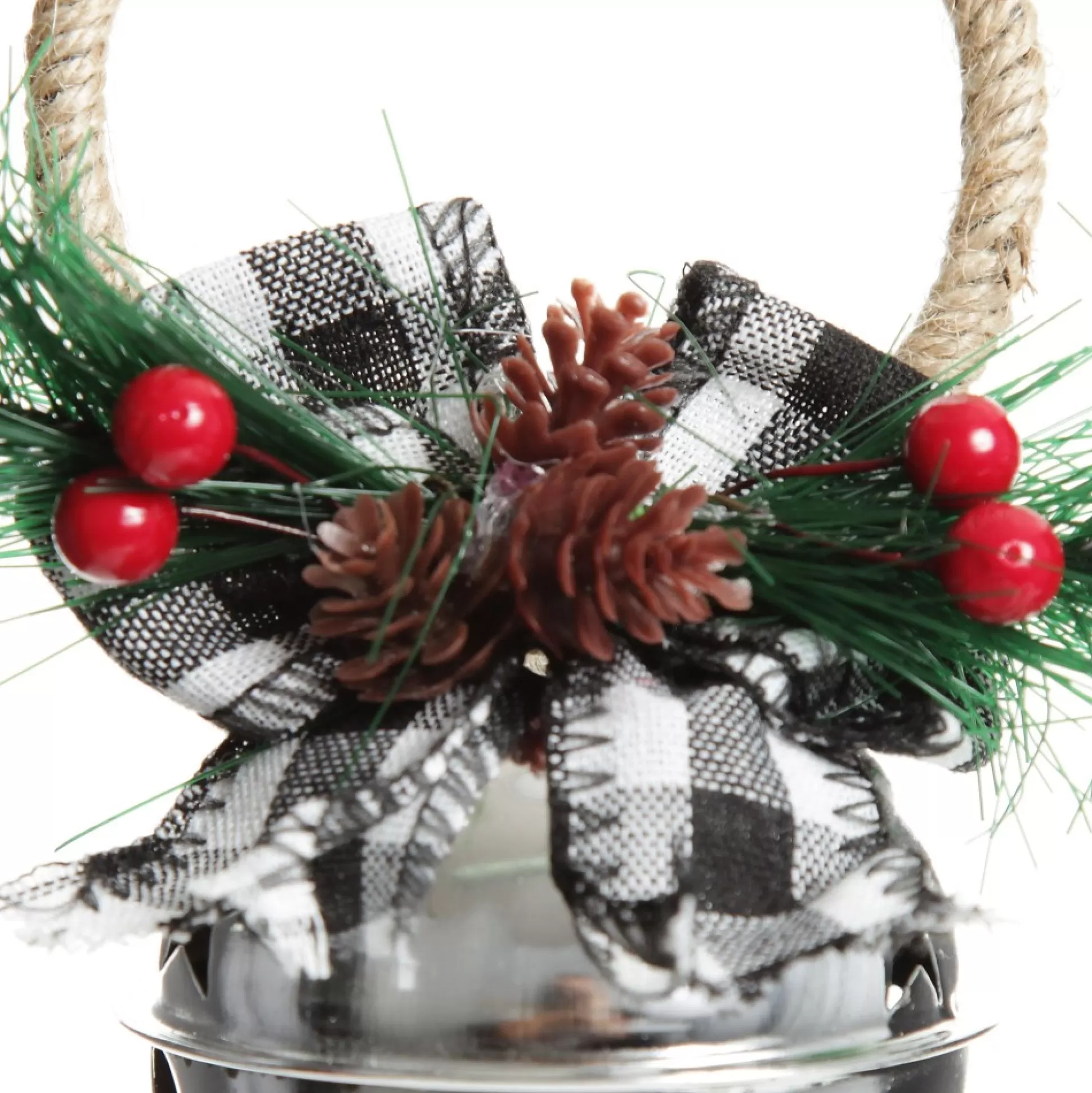 Silver Christmas Bell Door Hanger with Black Buffalo Check Bow Christmas Bells And Bows |