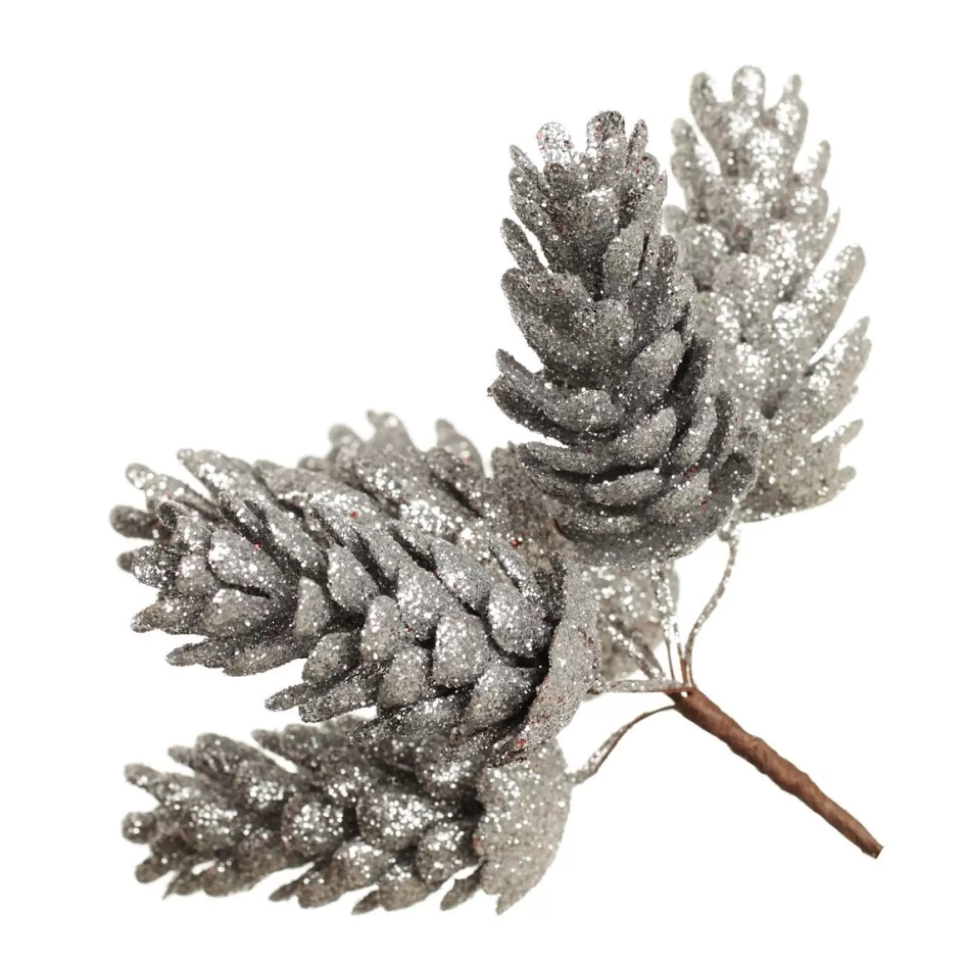 Silver Glitter Pinecone Clusters - Set of 2 Pinecones And Acorns |