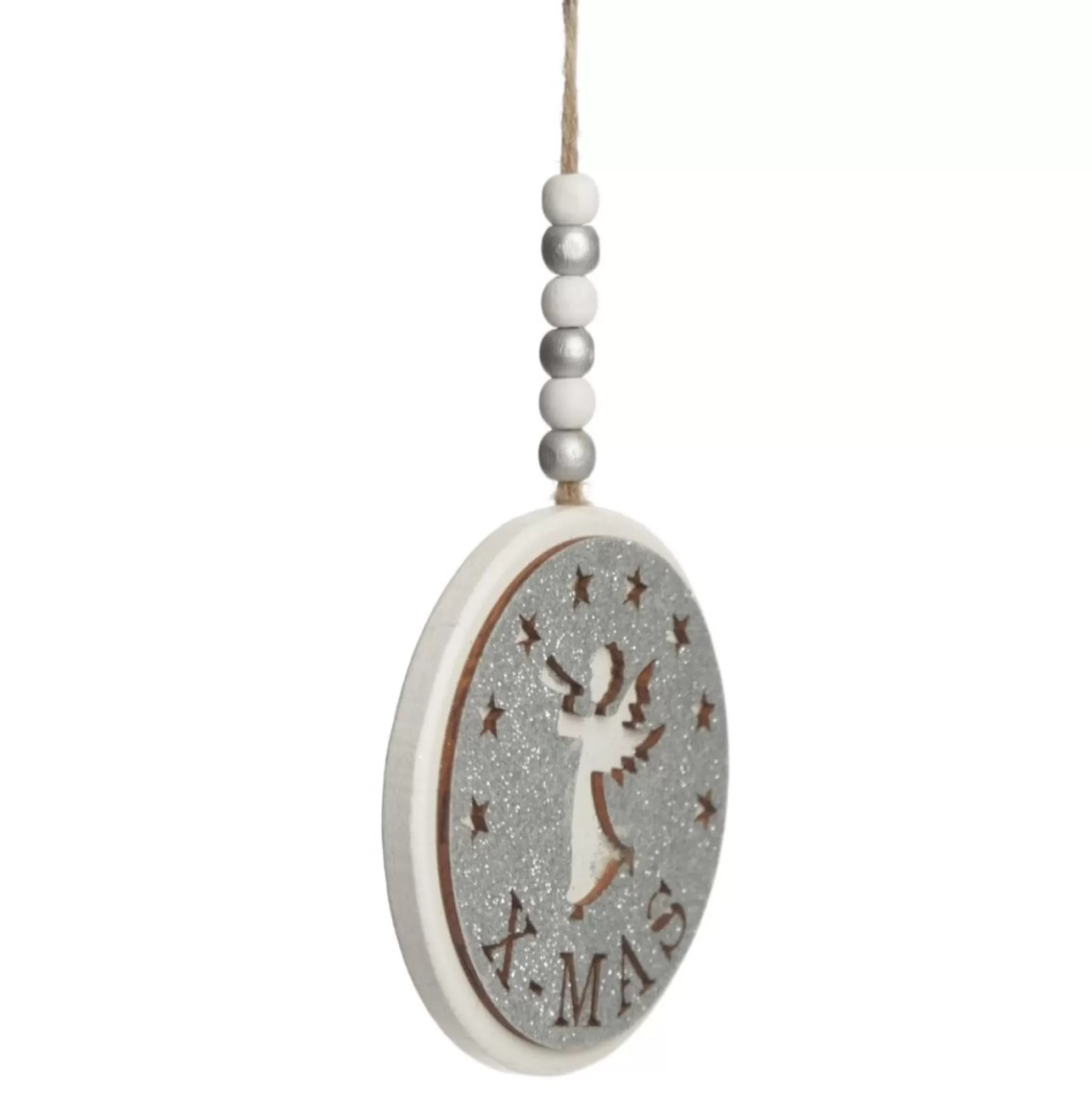 Silver Glitter Wooden Hanging Decorations with Christmas Cut Outs - Set of 3 Christmas Tree Decorations |