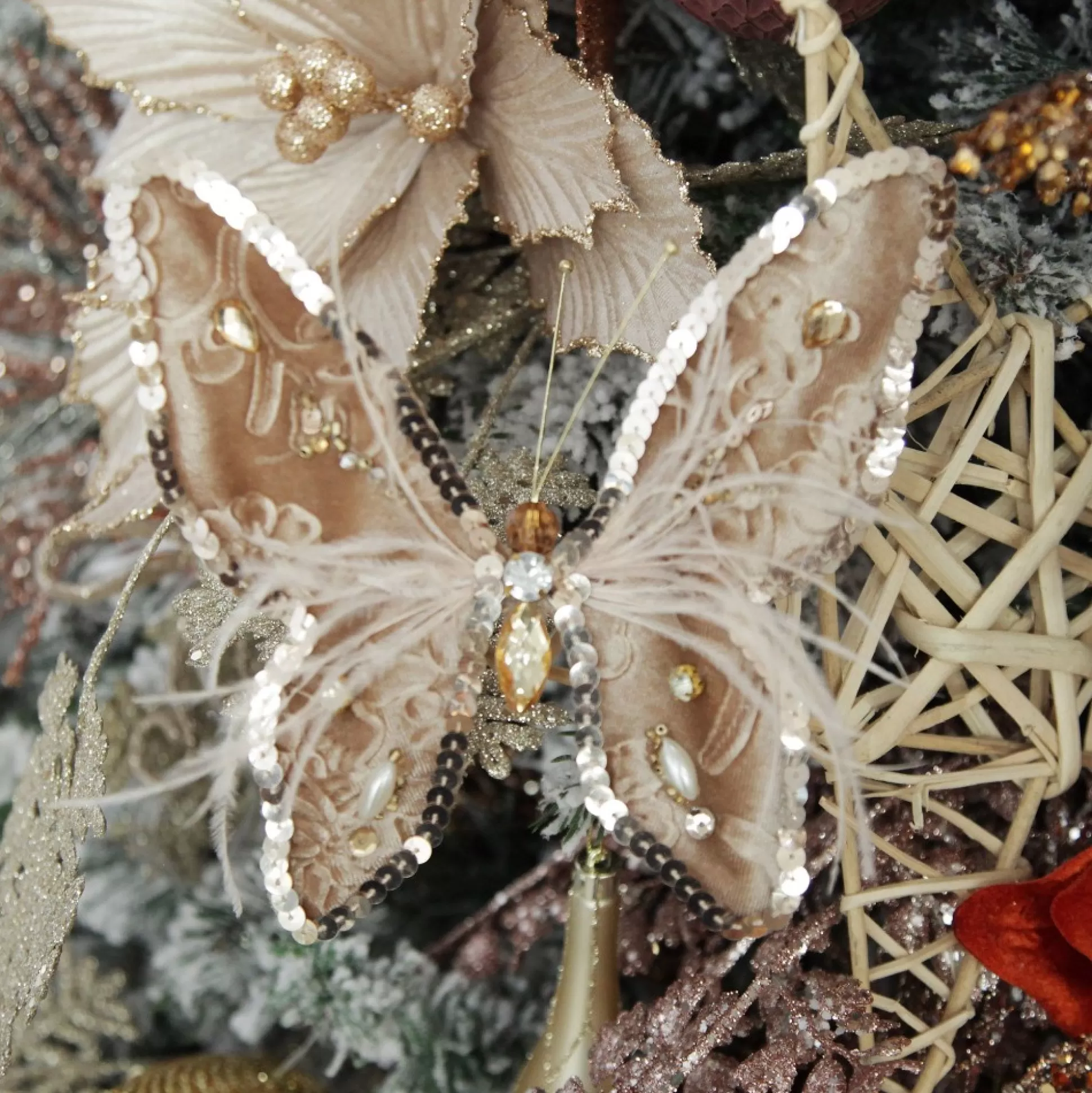 Taupe Sequin and Jewel Butterfly Clip Butterflies And Birds |