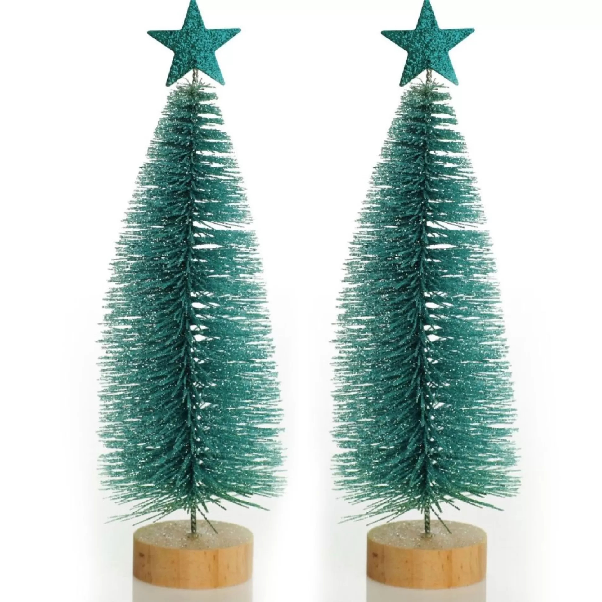 Teal Bottle Brush Tree - Small Set of 2 Table Top Christmas Trees |