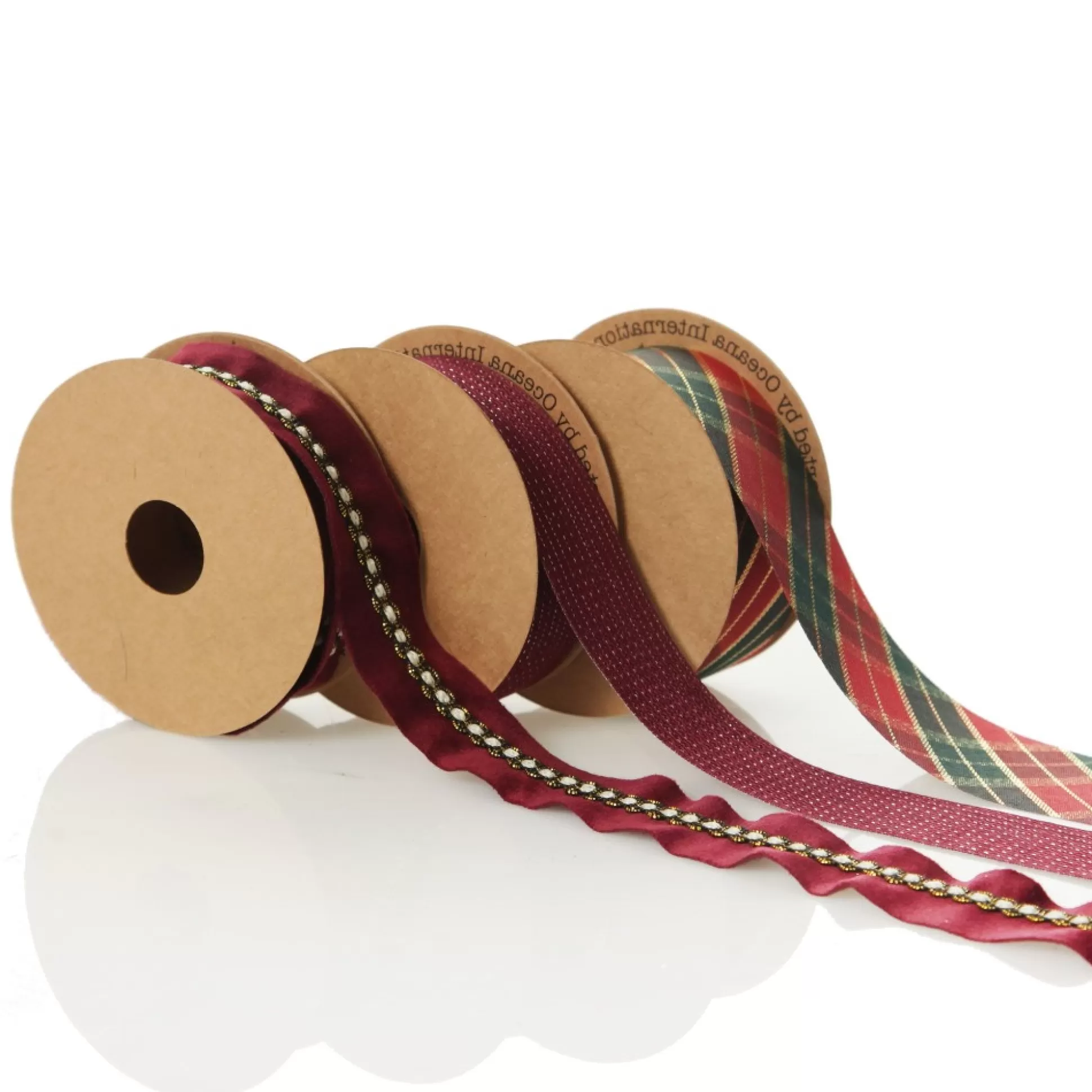 Three Assorted Burgundy Tartan and Braid Christmas Ribbons Ribbons |