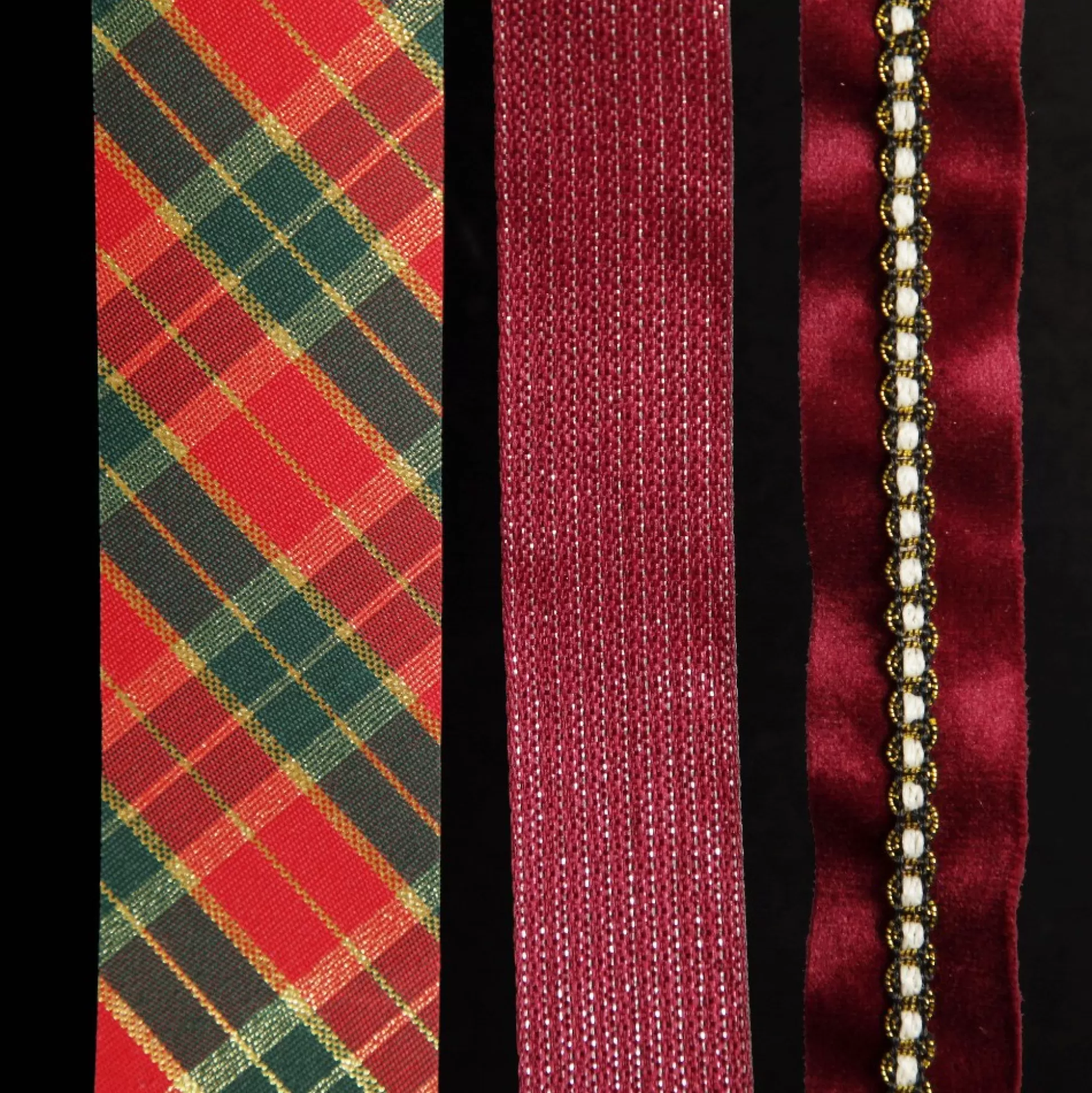 Three Assorted Burgundy Tartan and Braid Christmas Ribbons Ribbons |