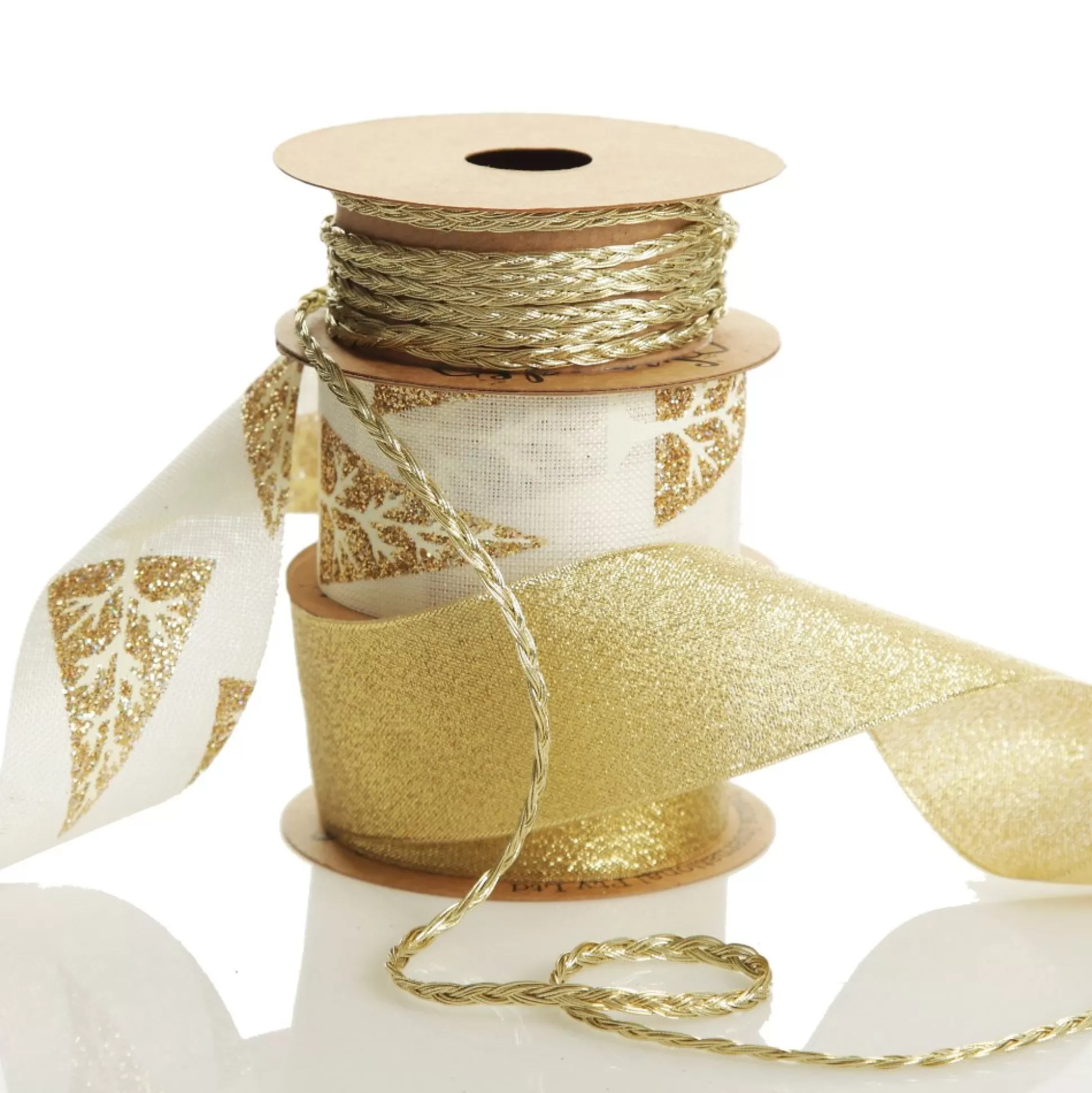 Three Assorted Ivory and Champagne Braid and Glitter Christmas Ribbons Ribbons |