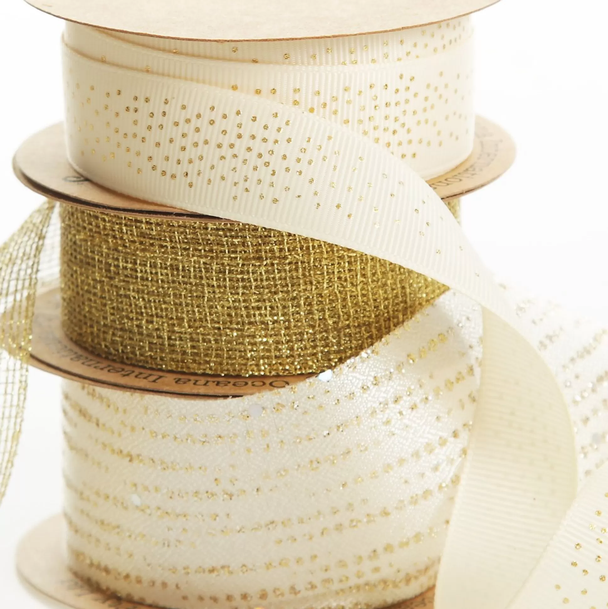 Three Assorted Ivory and Champagne Mesh and Glitter Dots Christmas Ribbons Ribbons |