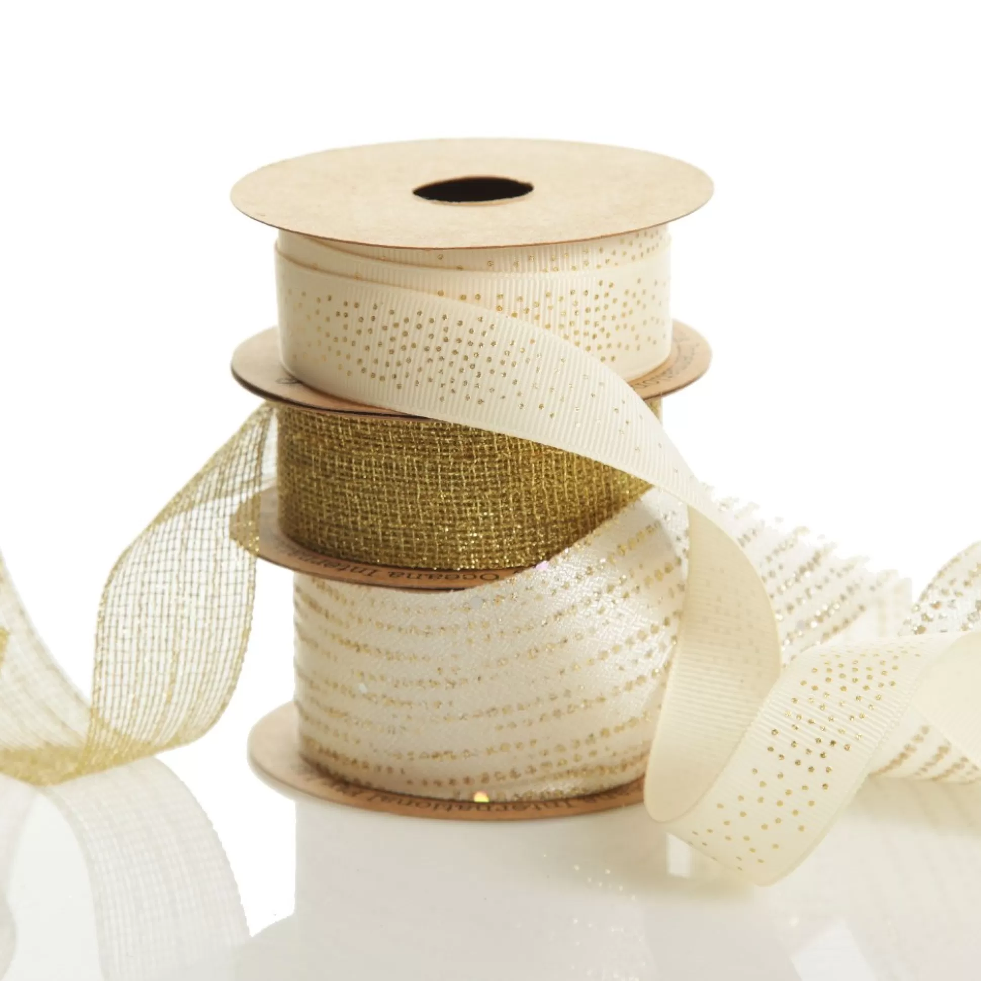 Three Assorted Ivory and Champagne Mesh and Glitter Dots Christmas Ribbons Ribbons |