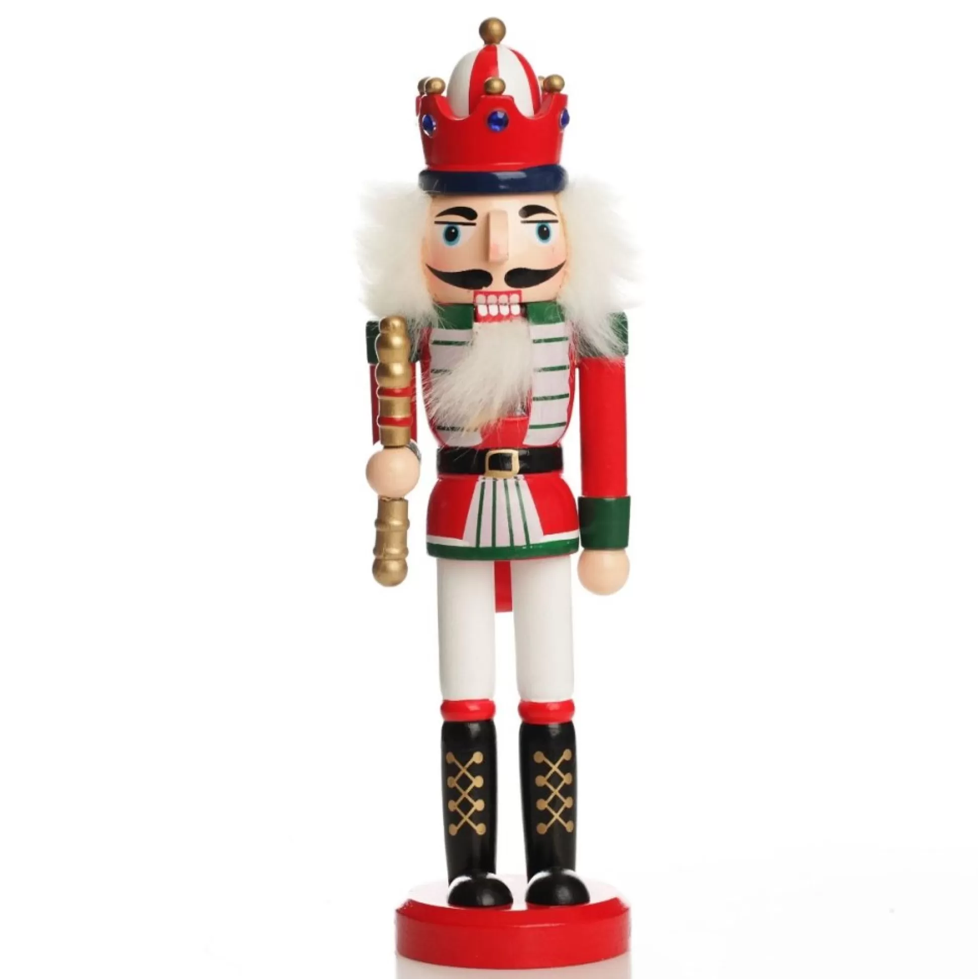 Traditional Christmas Wooden Nutcracker Soldier Ornament with Baton - Medium Christmas Nutcrackers |