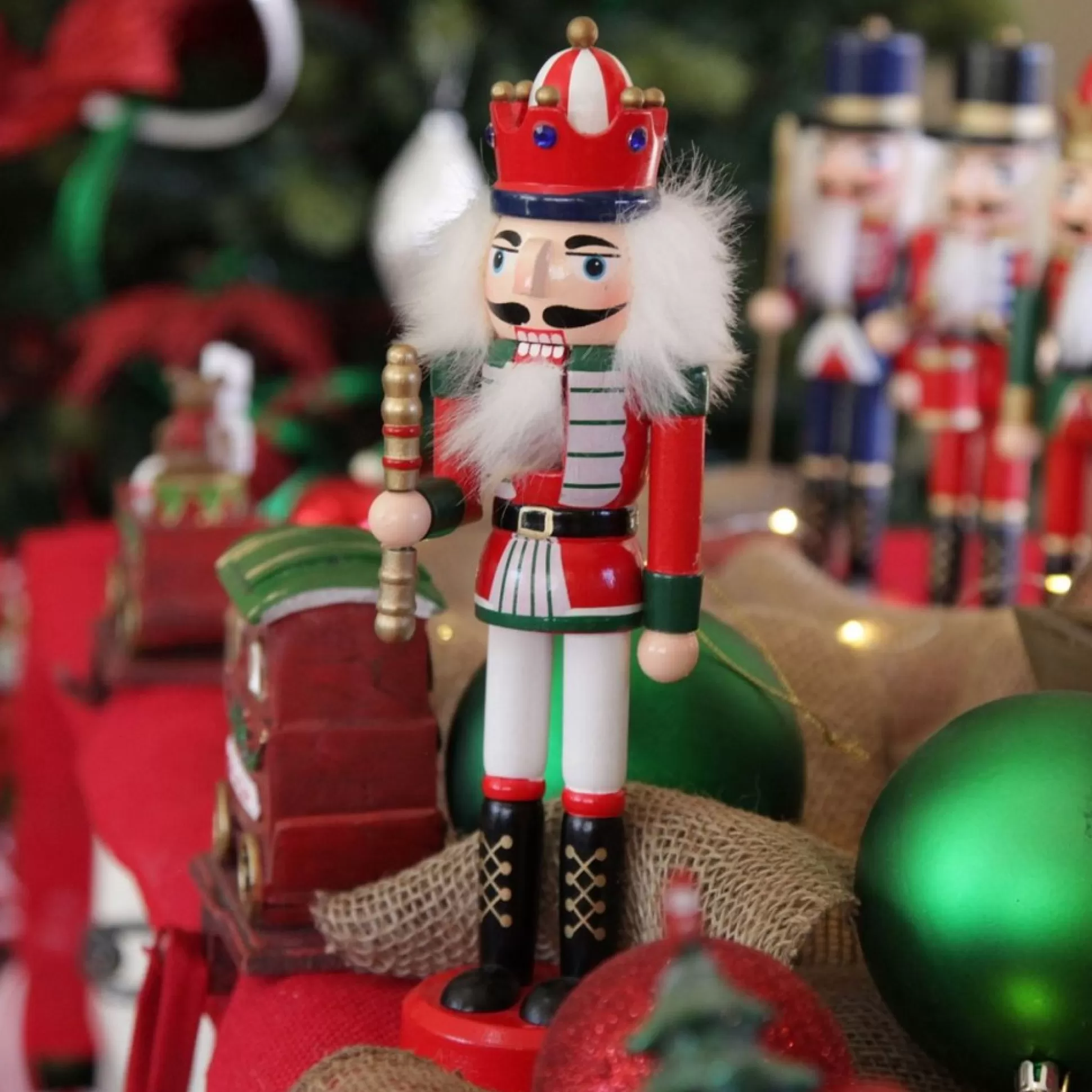 Traditional Christmas Wooden Nutcracker Soldier Ornament with Baton - Medium Christmas Nutcrackers |