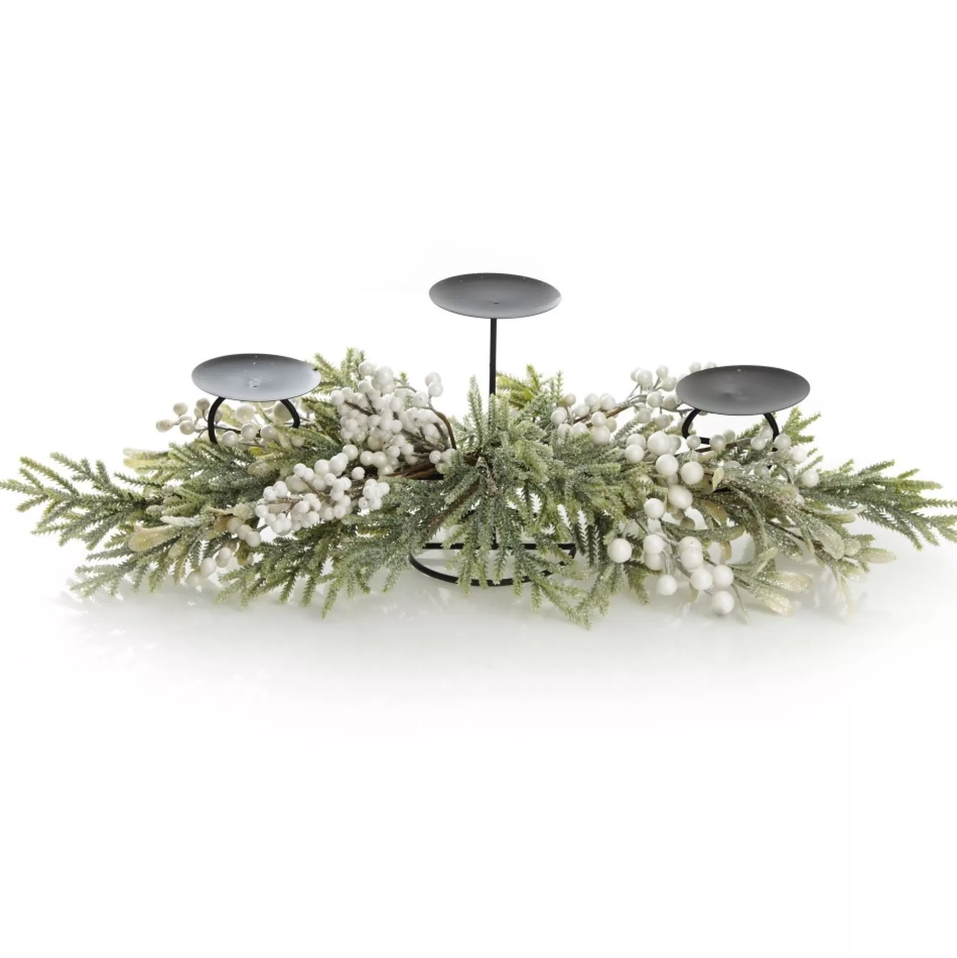 White Berry and Frosted Leaf Christmas Table Centrepiece Candle Holder Christmas Table Centrepieces |