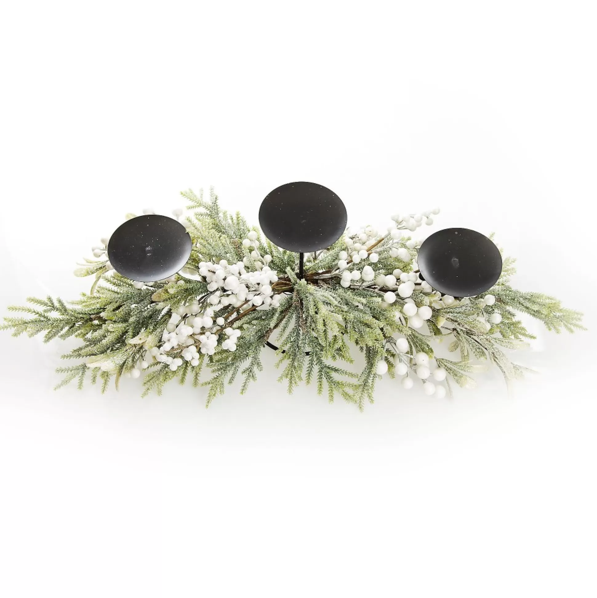 White Berry and Frosted Leaf Christmas Table Centrepiece Candle Holder Christmas Table Centrepieces |