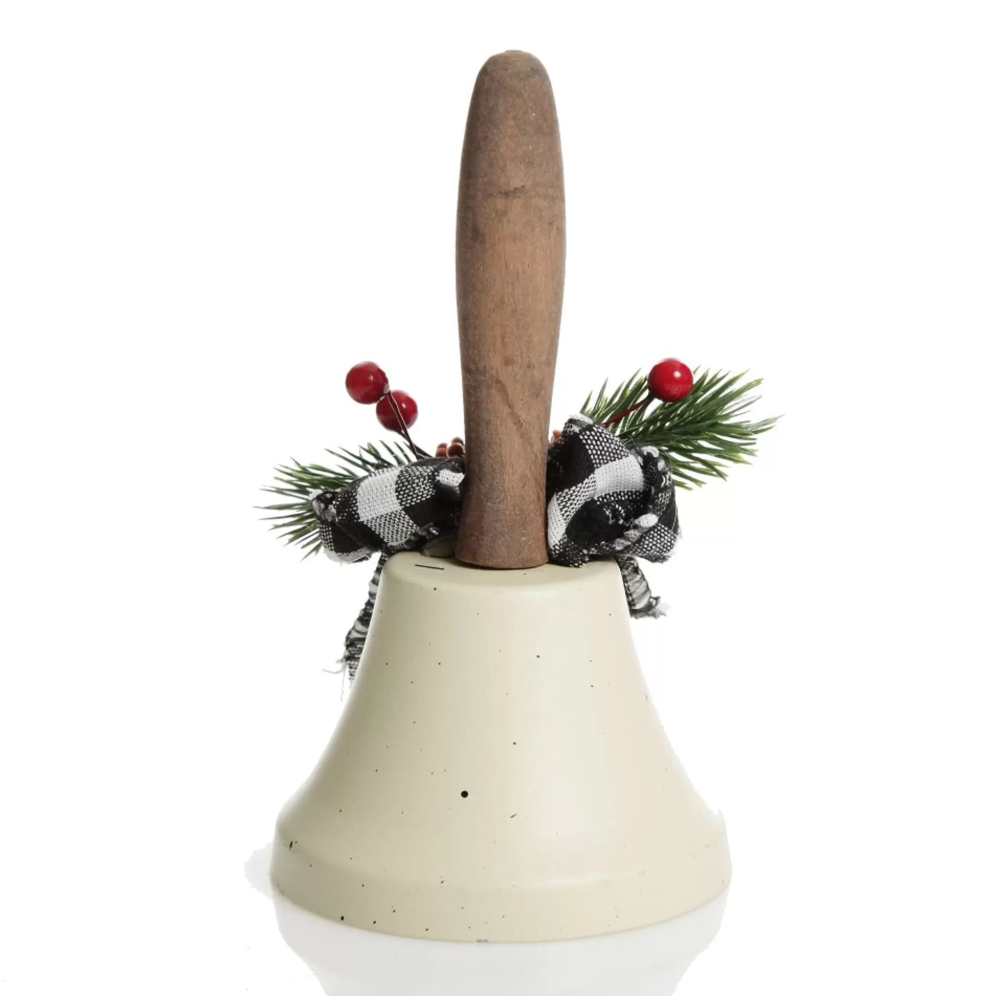 White Christmas Bell with Black Buffalo Check Bow and Pine Berries Christmas Ornaments |