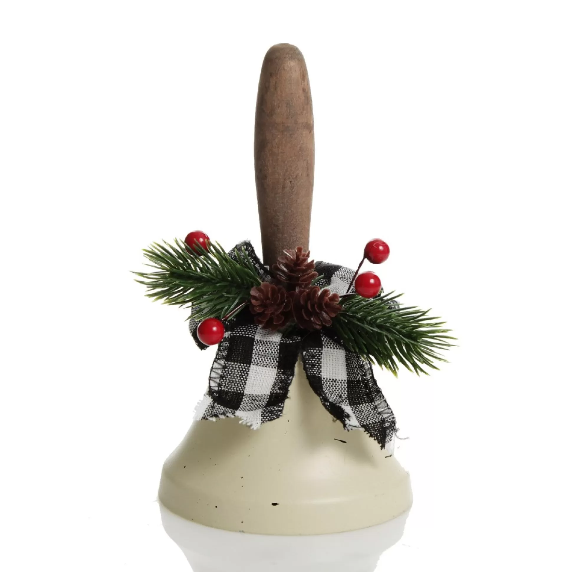 White Christmas Bell with Black Buffalo Check Bow and Pine Berries Christmas Ornaments |