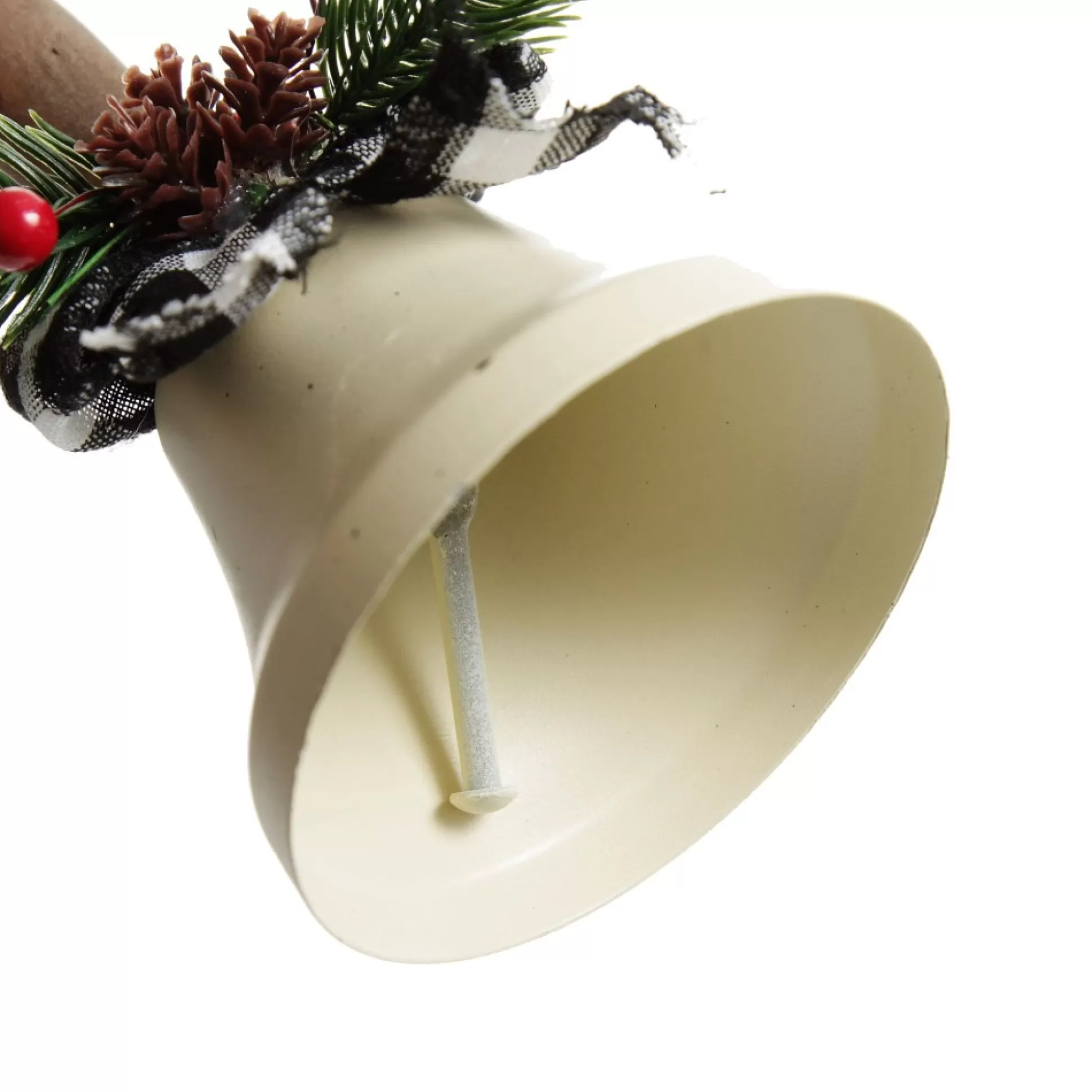White Christmas Bell with Black Buffalo Check Bow and Pine Berries Christmas Ornaments |