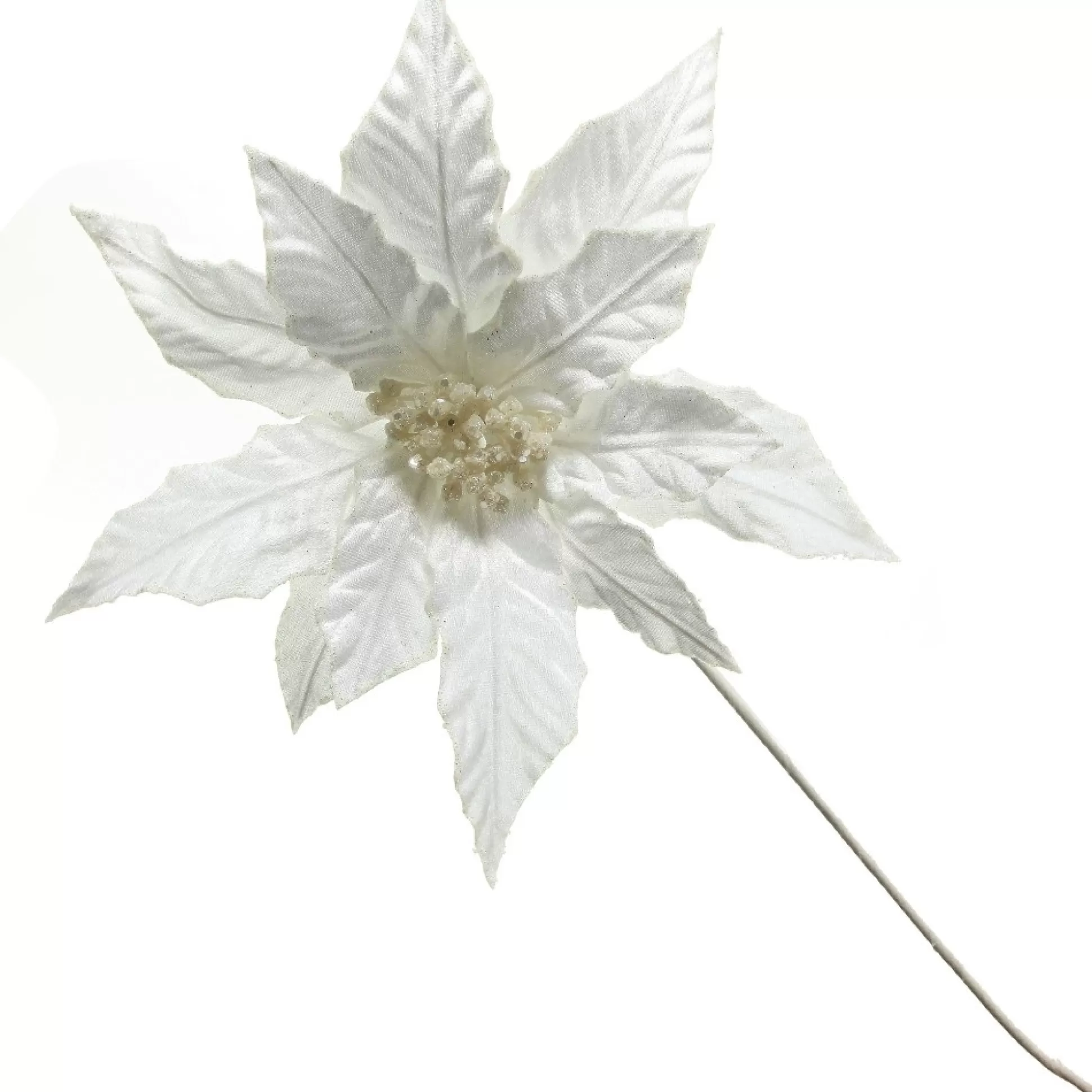 White Embossed Velvet Poinsettia Flower Stem Christmas Flowers |