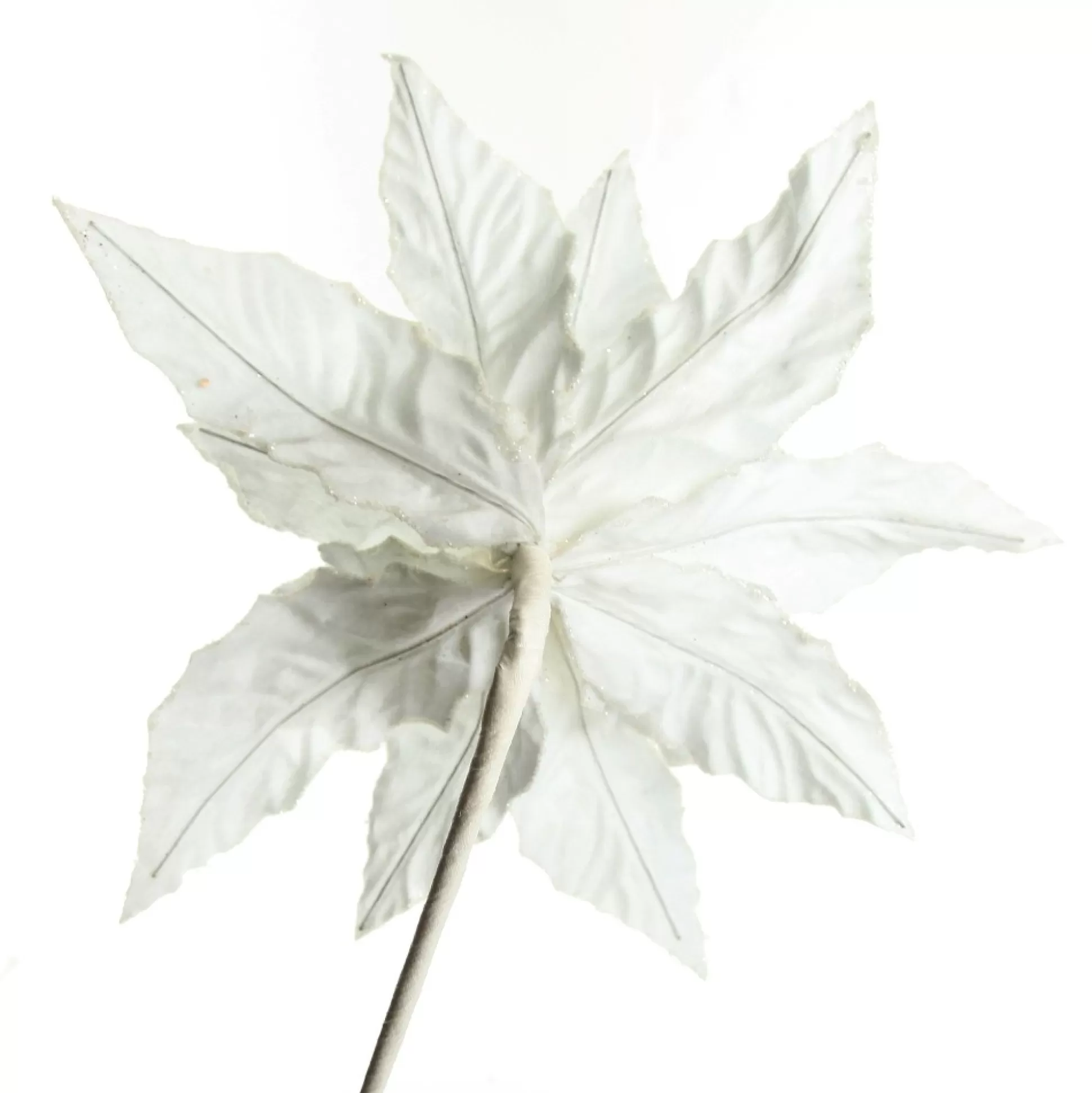 White Embossed Velvet Poinsettia Flower Stem Christmas Flowers |