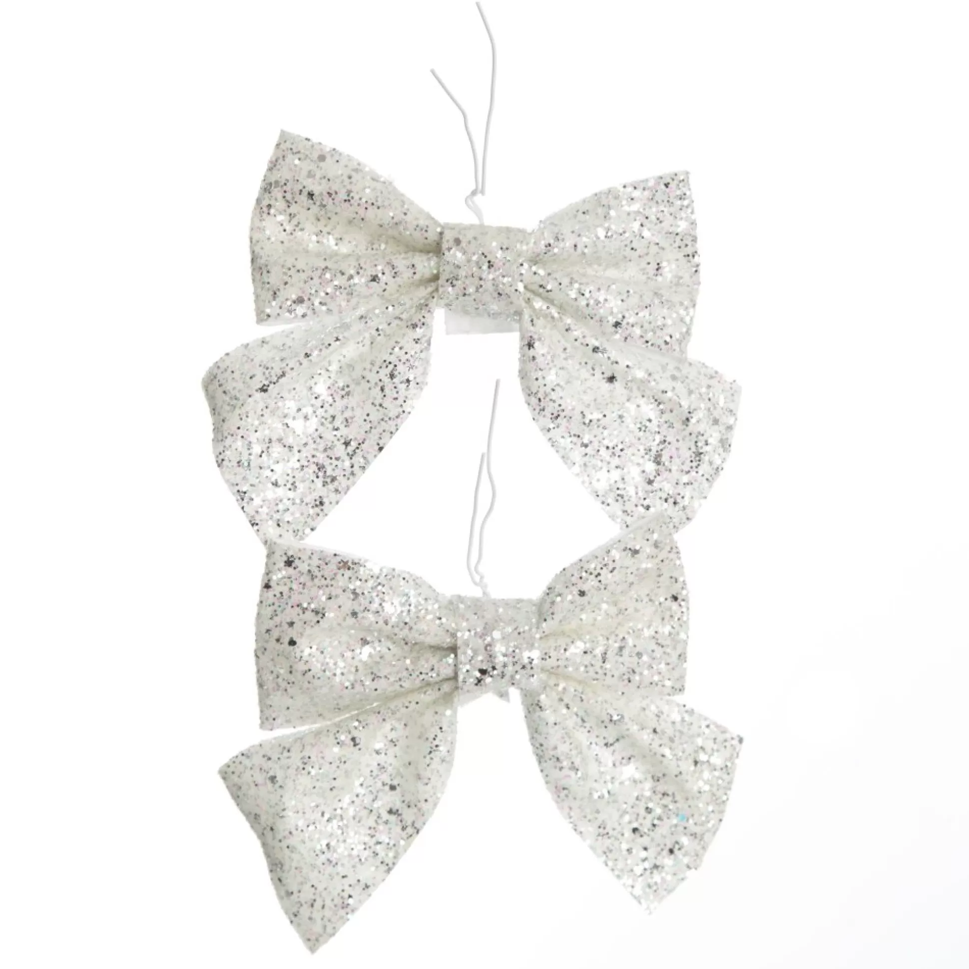 White Glitter Bow - Set of 2 Christmas Bells And Bows |