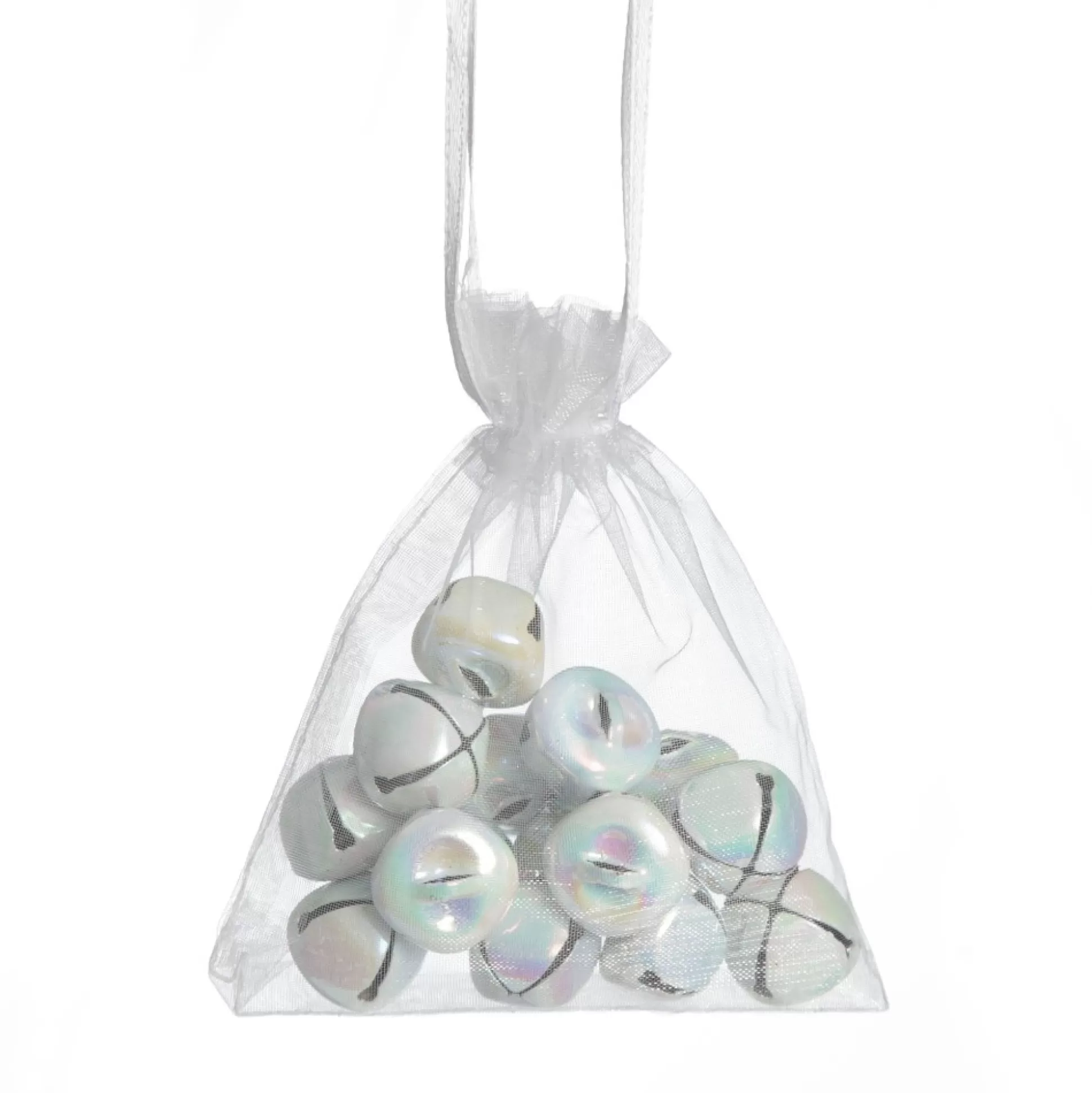 White Iridescent Mini Jingle Bell Decorations - Bag of 15 Christmas Craft Supplies |