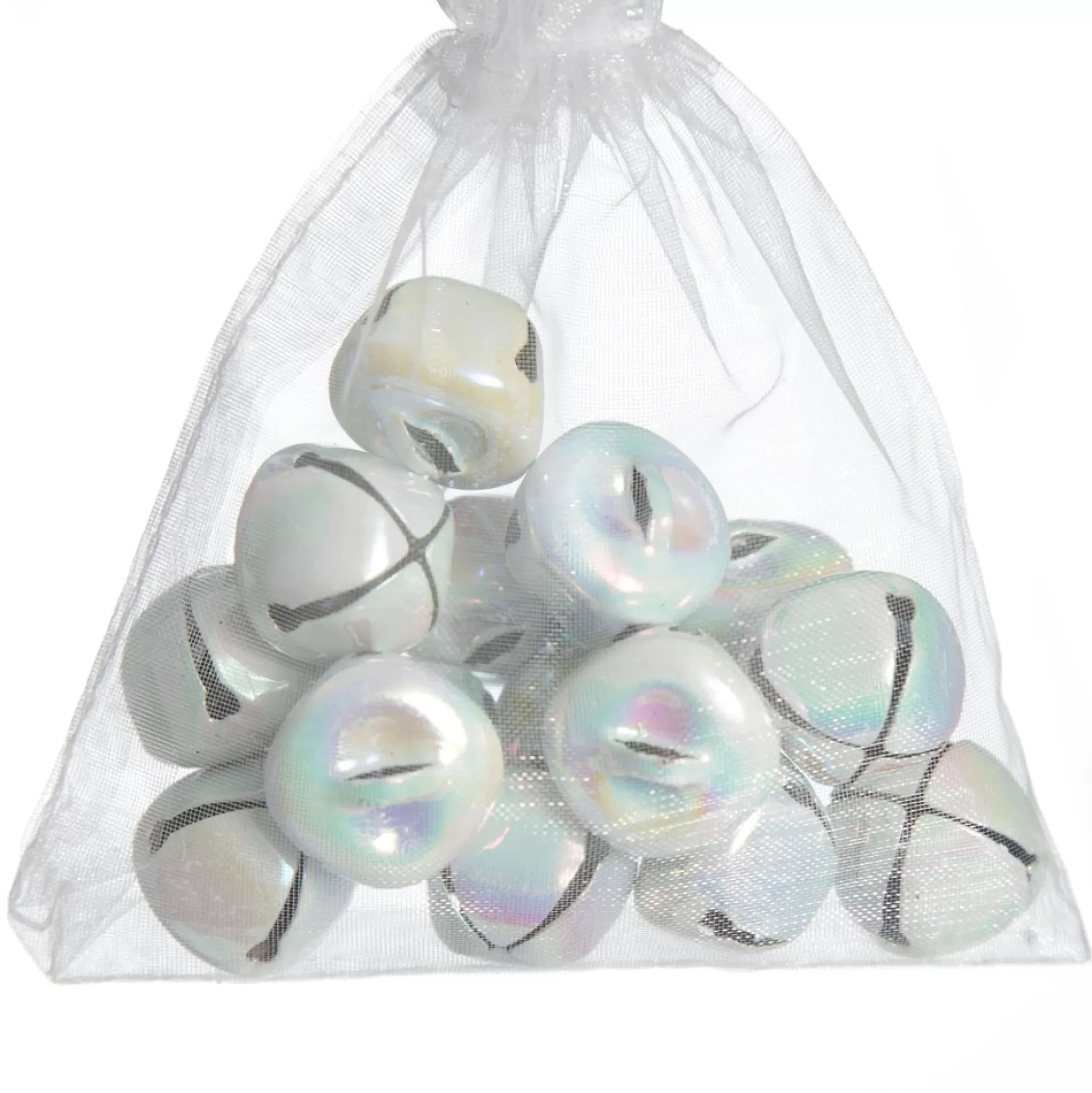White Iridescent Mini Jingle Bell Decorations - Bag of 15 Christmas Craft Supplies |
