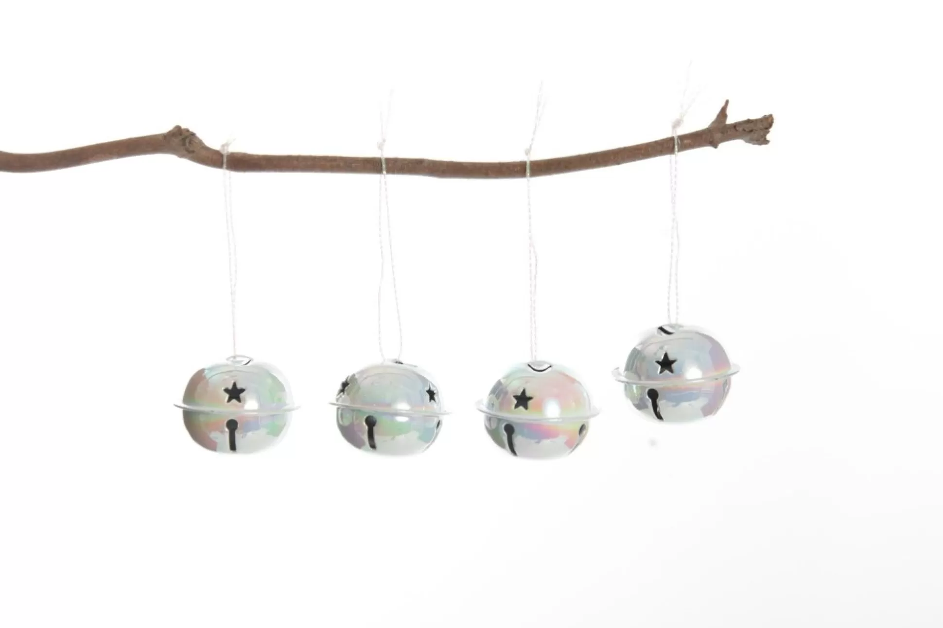 White Irridescent 4cm Jingle Bell Decorations - Bag of 4 Christmas Bells And Bows |